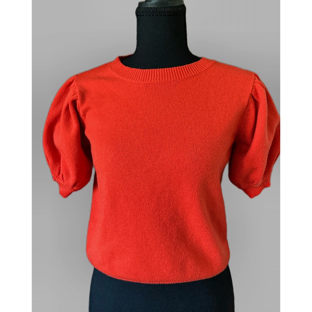 Lumiere‎ Womens Orange Red Puff Short Sleeve Knit Sweater Top NK10107 Size M